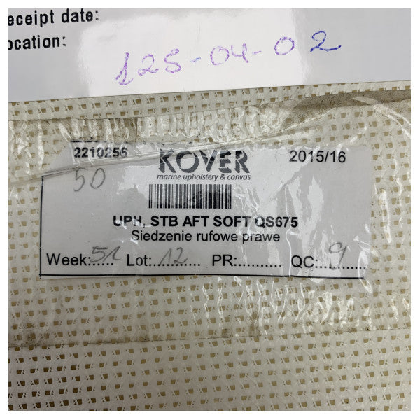 Quicksilver 675 starboard aft seat cover cushion grey - 2210256