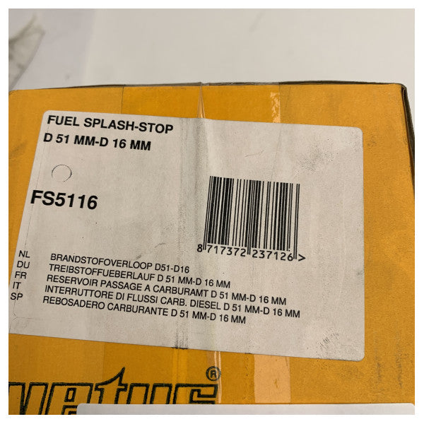 Vetus Marine Fuel Splash-Stop 51mm com Retorno FS5116 - Prevenção de Derrames 