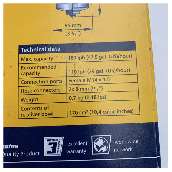 Vetus WS180 Морски филтър за отделяне на вода от гориво - Защита на дизелови и бензинови двигатели 