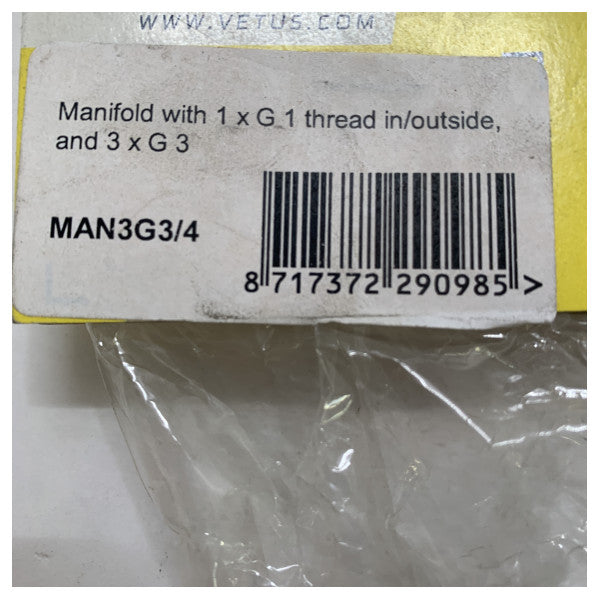 Vetus Brass Marine Manifold 1x G1 a 3x G3/4 para sistemas de agua y combustible - MAN3G3-4 