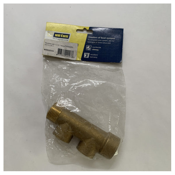 Distribuidor de Manifold Vetus Brass Marine com 1x Entrada G1 e 2x G3/4 - MAN2G3/4 