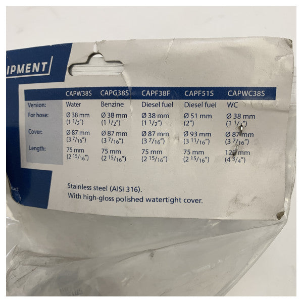 Vetus Paslanmaz Çelik Yakıt Doldurma 51mm Dizel Botlar için - Su Geçirmez Deniz Döküm Plakası - CAPF51S 