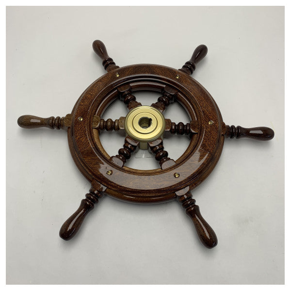 Mahogni Trebåt Styrehjul 430mm med Messing Nav 6 eiker 