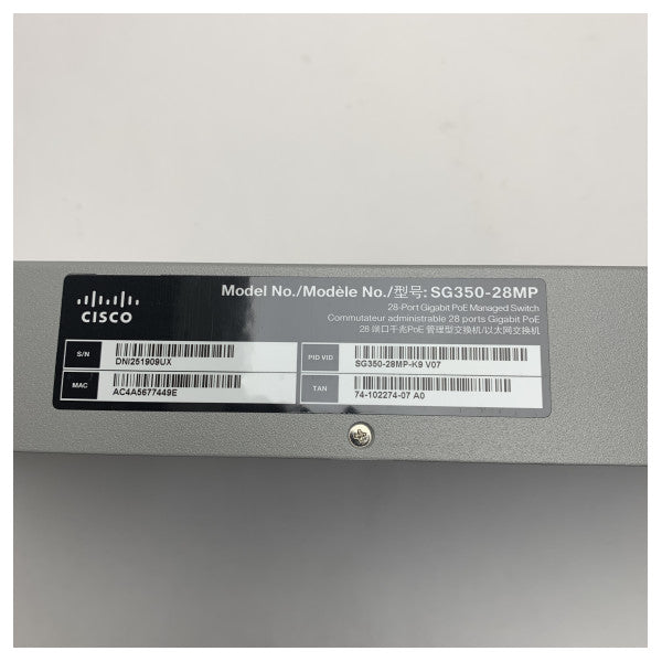 Cisco SG350-28MP-K9-EU Switch di rete gestito PoE a 28 porte Gigabit per applicazioni aziendali e marine 