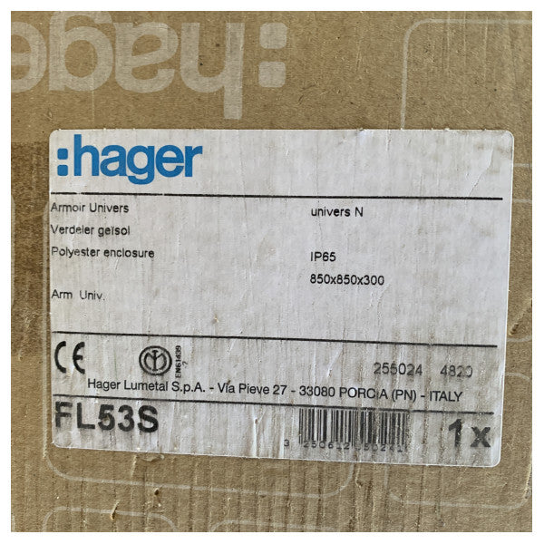 Hager IP65 installatiekast leeg 850 x 850 x 30 - FL53S