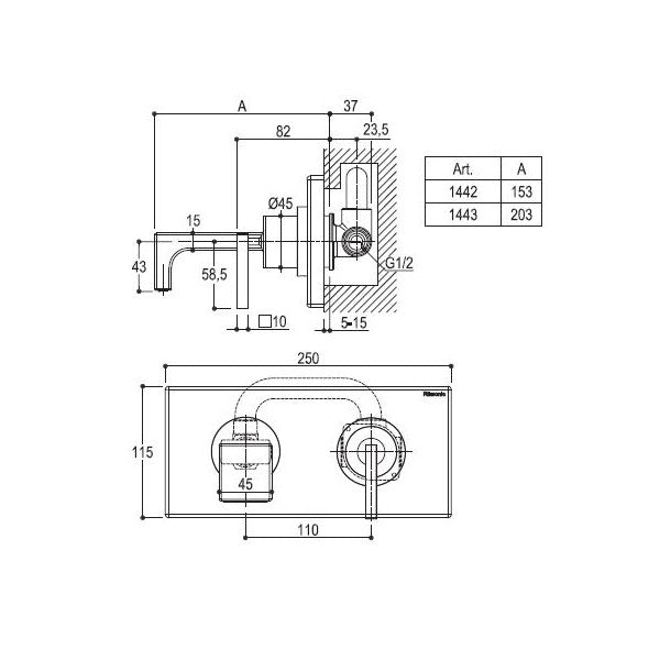 Ritmonio Chrom Einbau-Einhebel-Wasserblatt-Tab - H0BA1442DXCRL