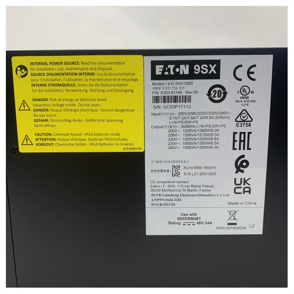 Eaton 9SX1500I UPS Power Supply - 1500VA/1350W Enerġija ta' taħt l-iskop ta' backup affidabbli 