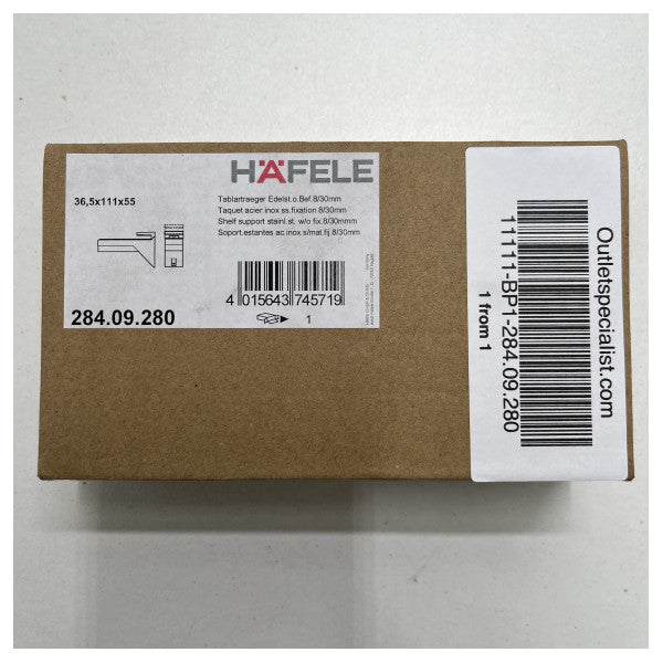 Hafele 284.09.280 Supporto per scaffali in vetro e legno in acciaio inox