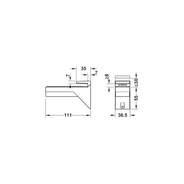 Hafele 284.09.280 stainless steel glass and wood shelve bracket