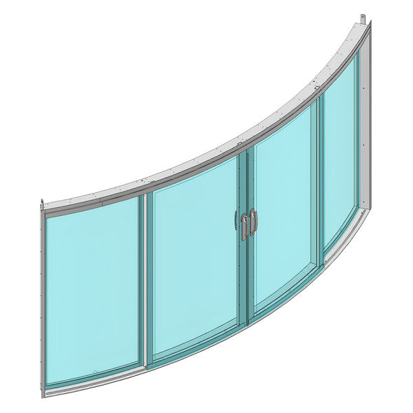 "Utilized Trend Marine curved stainless steel 4 wing opening patio door measuring 3450 x 2000 mm"