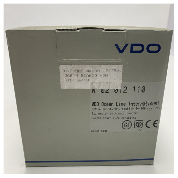 Compteur de vitesse VDO Viewline N02012110 avec compteur horaire 4000 tr/min blanc.