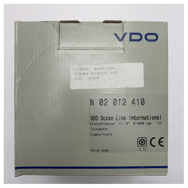 VDO 4000 RPM motorvarvräknare vit 12V 85 mm - N02 012 410