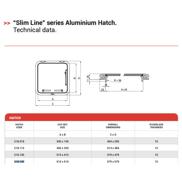 Nemo Slim Line Aluminium Hatch 515 x 515 mm Blau - 218.100