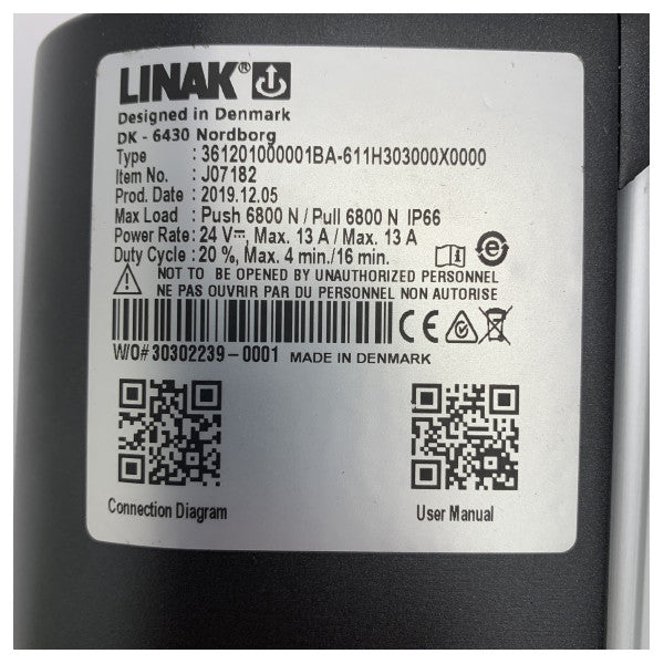 Linak 24V Electric Linear Actuator - 6800N Waterproof IP66, Durable Aluminum Housing - J07182