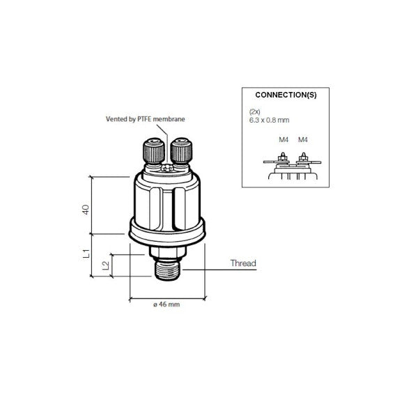 Indicador de sensor de pressão VDO DS 0-25 bar 1/8-27 NPTF - 362-081-002-001