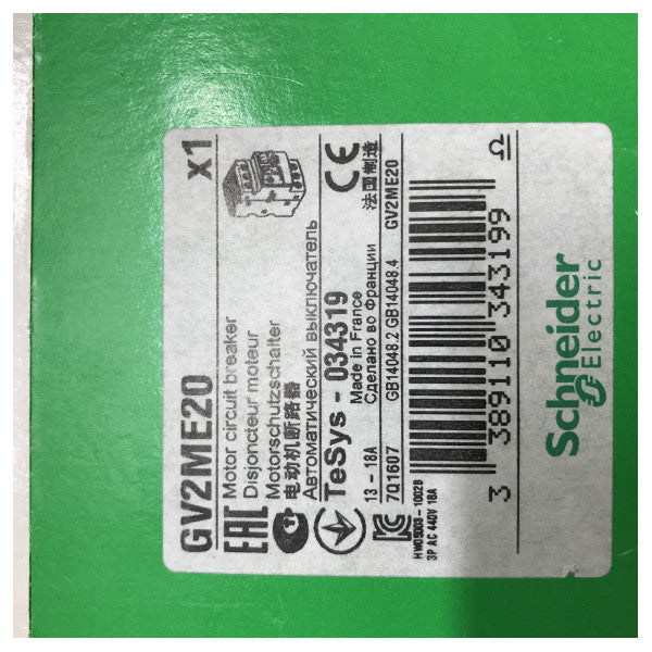 Schneider Electric - Interrupteur de protection de moteur réglable GV2ME20 pour usage maritime et industriel