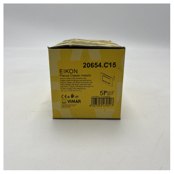 Vimar Eikon Classic 4M Metal Cover Plate Matte Anthracite - Durable Marine-Grade Switch and Socket Faceplate