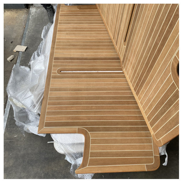 New Ferretti Yachts F550 gray comments teak kit for stern platform