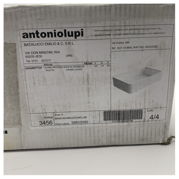 Antonio Lupi Servoretto50 suorakulmainen pesuallas Ceramilux 50 x 38 x 13