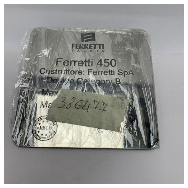 Ferretti F450 386477 Builders Plaque en acier inoxydable standard