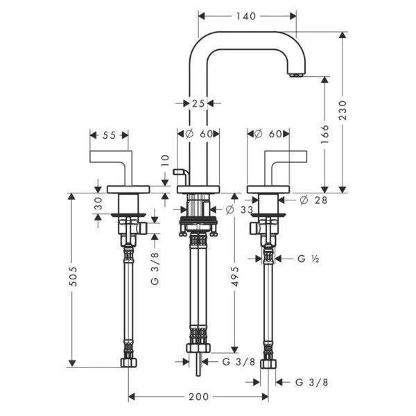 Hansgrohe Axor 3-hole Citterio basin mixer chrome 170 - 39135000