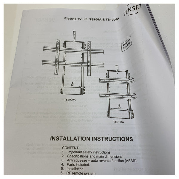 Електричний підйомник для телевізора Exalto Venset TS700A для телевізорів вагою до 65 кг, висота 600 - 1300 мм 