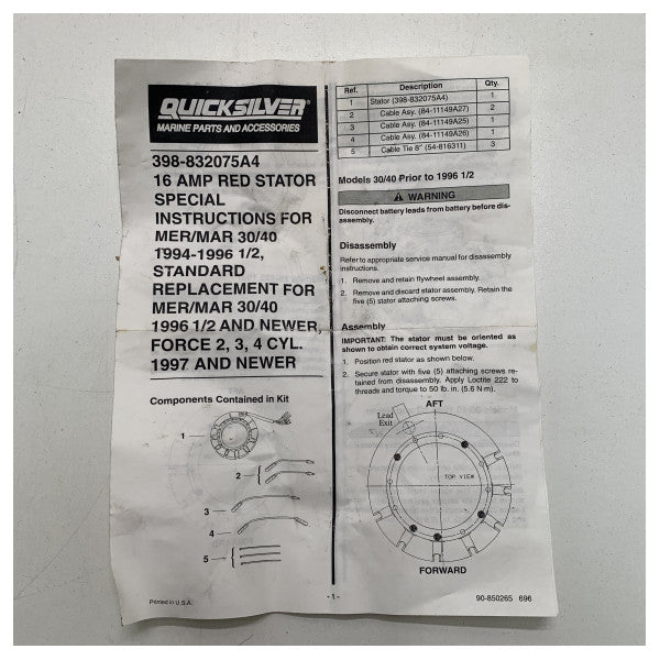 Комплект статора для човна Mercury Quicksilver 100 - 125 к.с. - 398-832075A 4