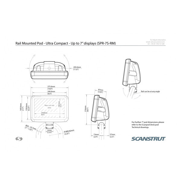 Scanstrut SPR 75 RM Corda de navegação de 7 polegadas montada em calha