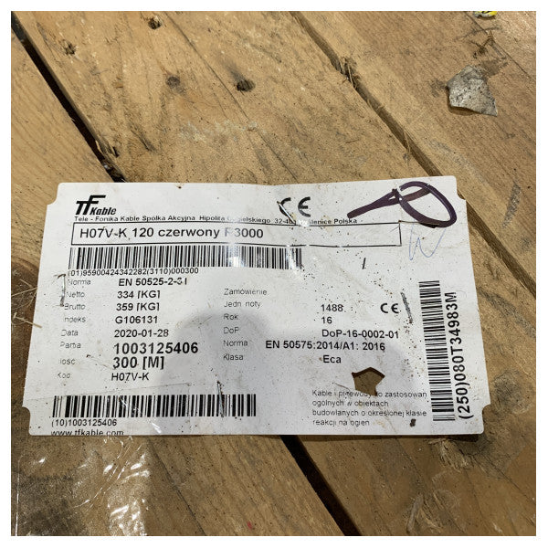 Lapp H07V-K 120mm2 RED バッテリー接続ケーブル 