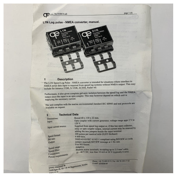 Qwerty-Elektronik L1N 9181A Log Pulse - NMEA-konverter 