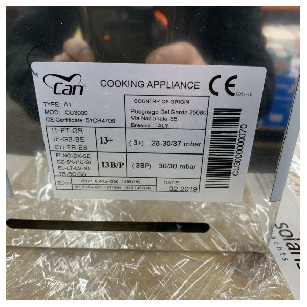 CAN SB CU3000 Cuisinière à gaz à 3 brûleurs avec four en acier inoxydable 