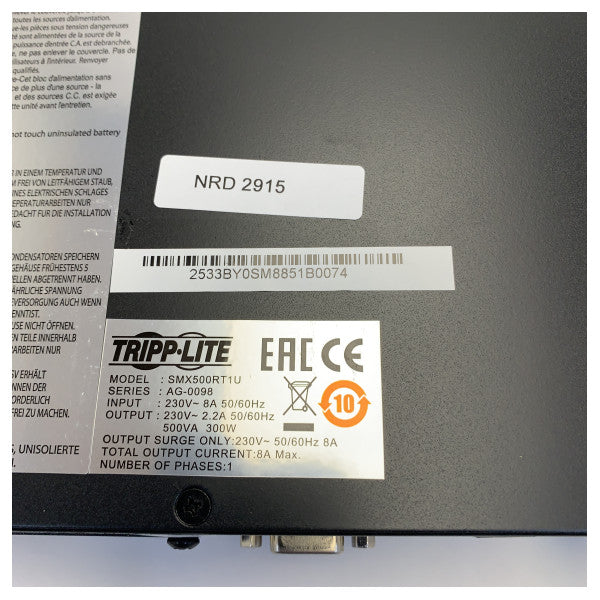Eaton Tripp Lite UPS SmartPro SMX500RT1U 230VAC - 500ВА 