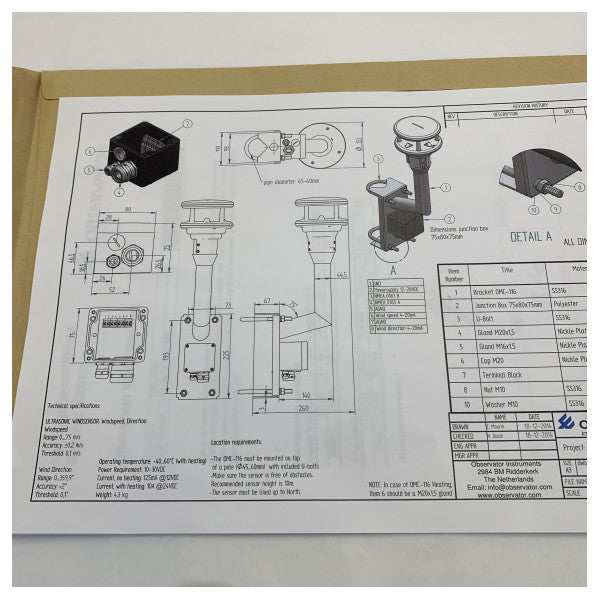 Observator Ultrasonic NMEA Windsensor OMC116 Windgeschwindigkeit und -richtung 