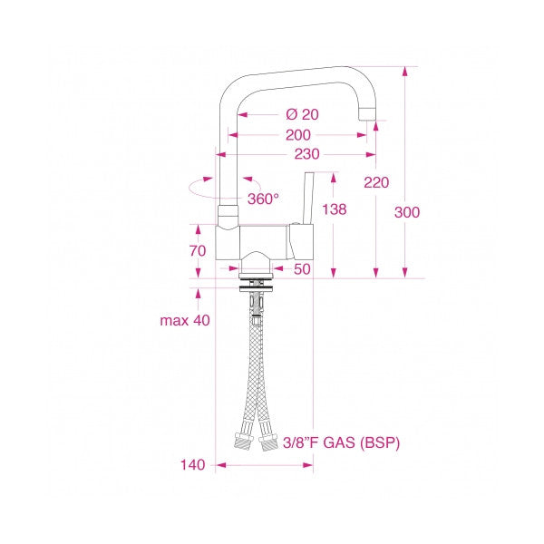 Robinet mélangeur pliable à levier unique Barka ML1600T avec bec pivotant 