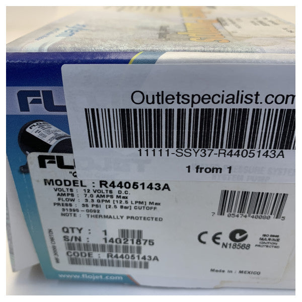 Bomba de agua dulce Flojet R4405143A 12.5L/min 2.5 Bar 
