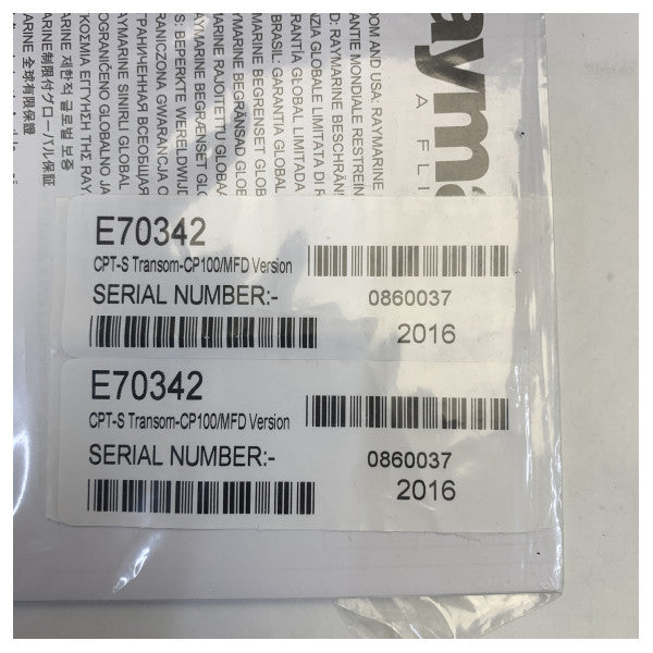 Raymarine E70342 CPT-S DT TM CP100 Transom Mount Depth Transducer