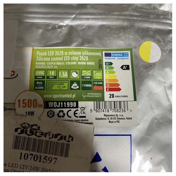 Striscia LED 12V 1500lm - 18W - bianco caldo 5m 