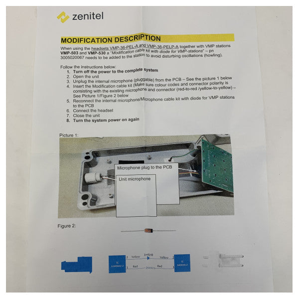 Casque Zenitel avec microphone à perche, serre-tête et câble de 10 m - VMP-36-PELP-AD 