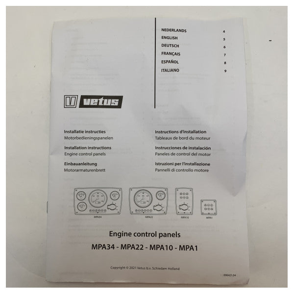 Vetus MPA22KBS2 Alu 2 12V Двигателен контрол - Инструментален панел 0 - 4000 об./мин 