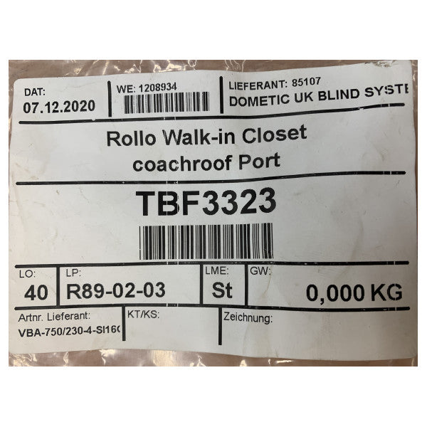 Dometic Rollo Armário Walk-in Kit de Telhado Lateral Esquerdo 750 x 230 mm - VBA-750-230-4-S 