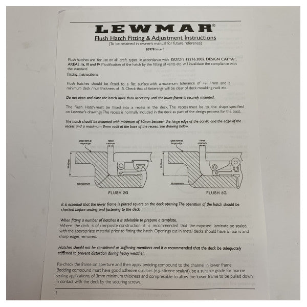 Hatch di accesso e fuga Lewmar Flush 2G Dimensione 44 442 x 442 - 399441976 