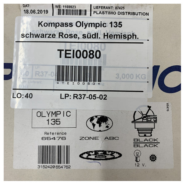 Πλαστίμο Ολυμπιακός 135 Υγρός Πυξίδας με Μαύρο Καντράν 12/24V - 19346 