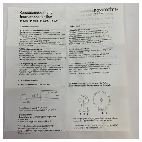Novotechnik 1505906 præcisions-rotationspotentiometer til marineelektronikkomponent 