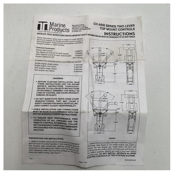 Controlo do motor Teleflex Morse marine CH4400 USADO - 53547