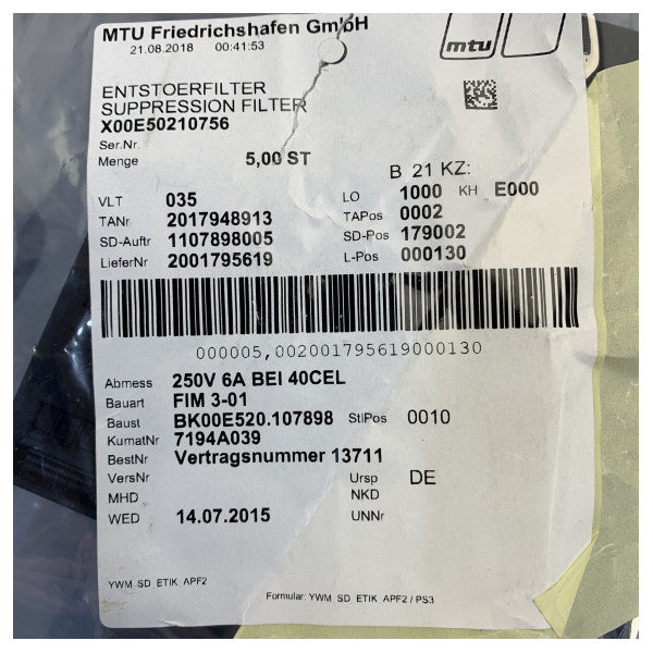 MTU X00E50210756 EMI/RFI-suodatin 