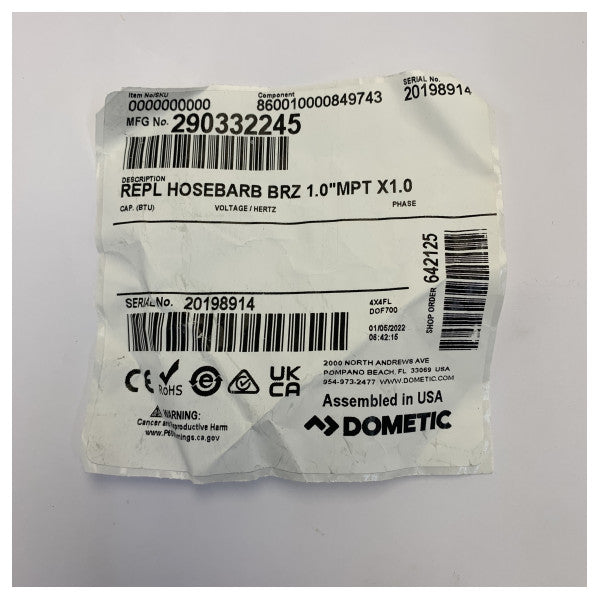 Dometic Brons Slangpilaar Koppeling voor Airco - 9108720487 - Ongebruikt