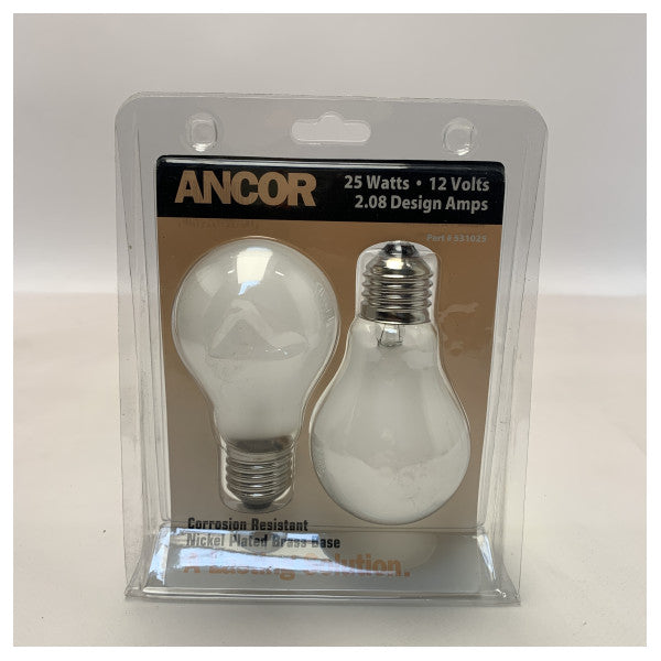 2x Ancor 12V 25W screw on light bulb - 531025