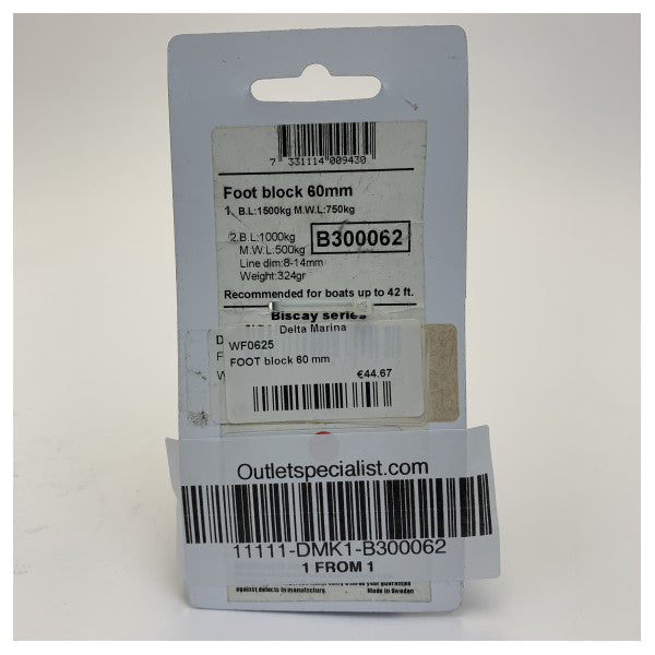 Rutgerson B300062 Blocco per piede composito doppio 60 mm - 8 a 14 mm 