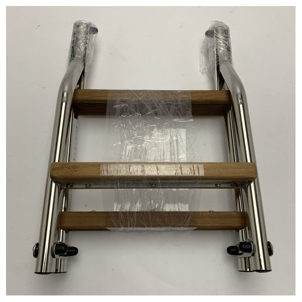 Nautinox 2048/1 3-ступенева складна купальна драбина з нержавіючої сталі з тиковими сходинками 