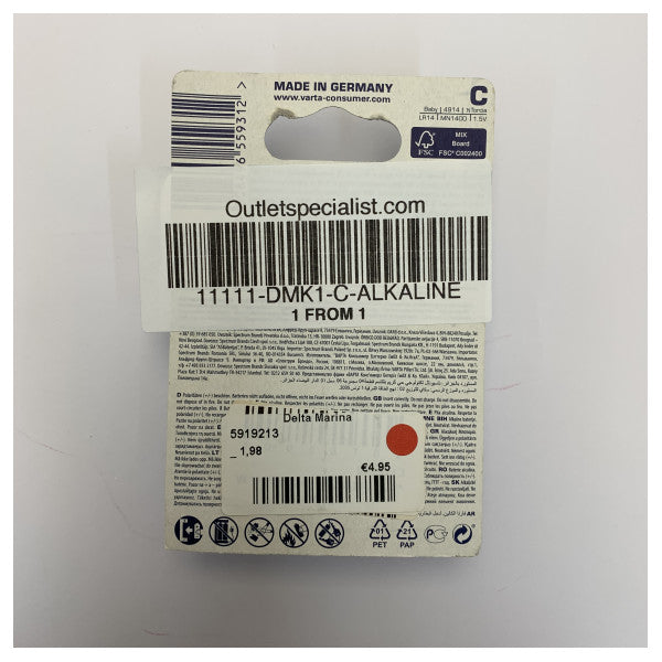 Pilhas Alcalinas Varta C LR14 1,5V Baby Pack de 2 